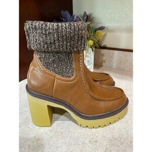 Oasis Society Melanie Platform Sock Ankle Boots Brown Size 6